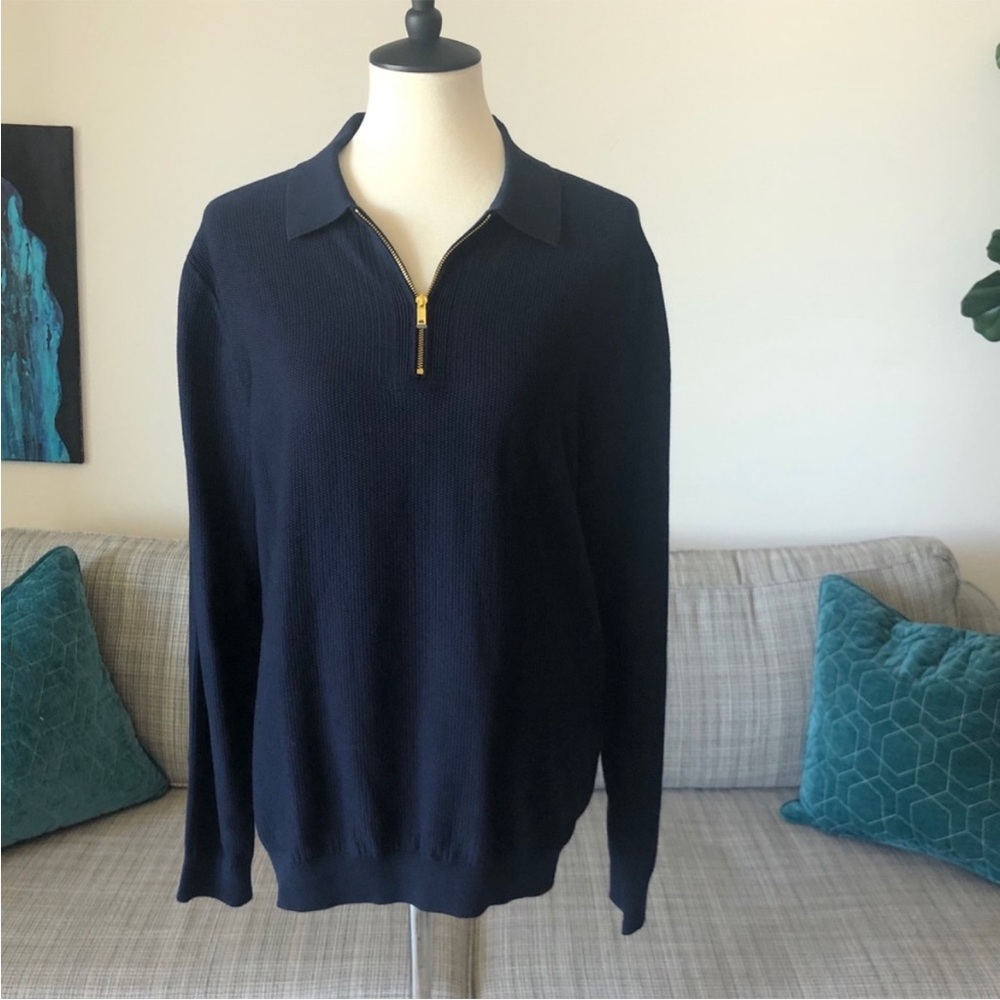 Reiss Navy Waffle Knit Pullover